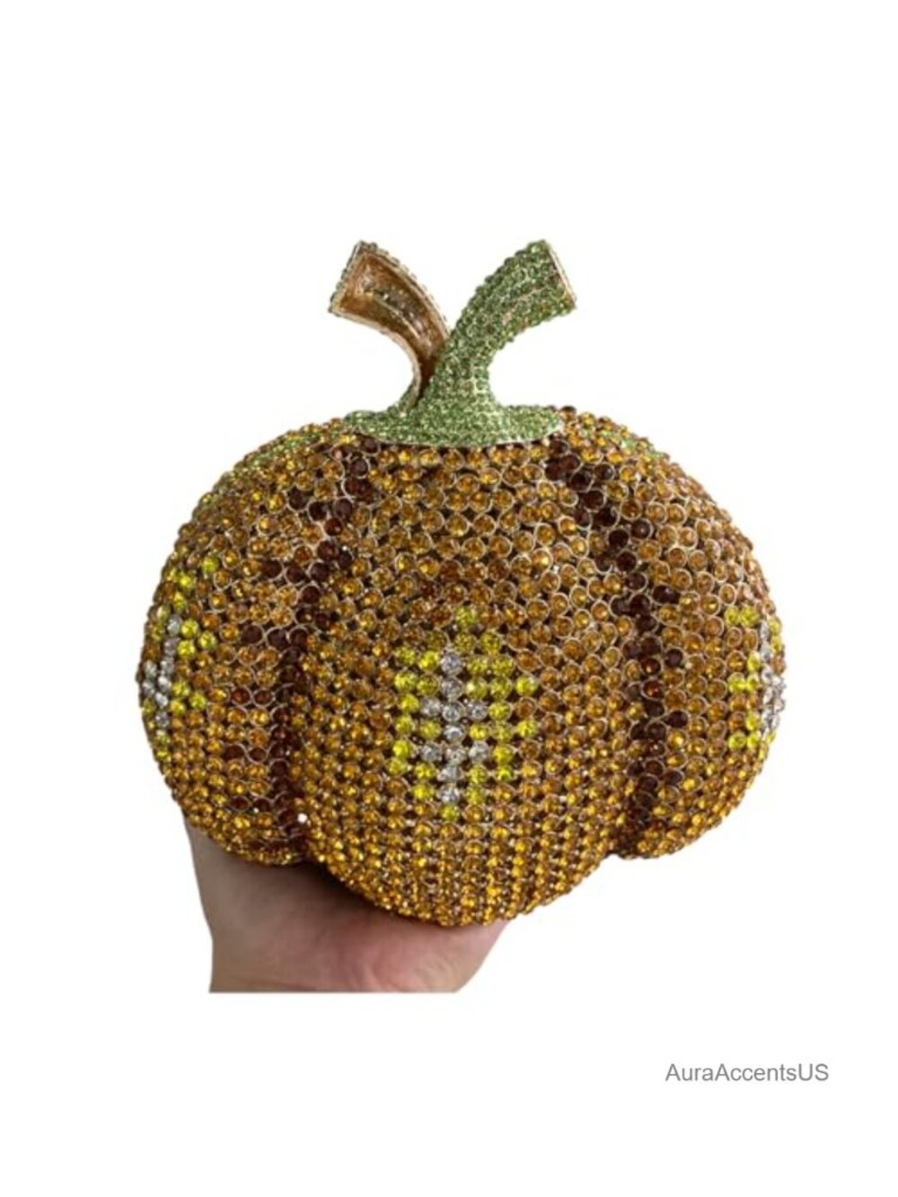 Pumpkin Rhinestone Clutch Evening Bag Metal Chain